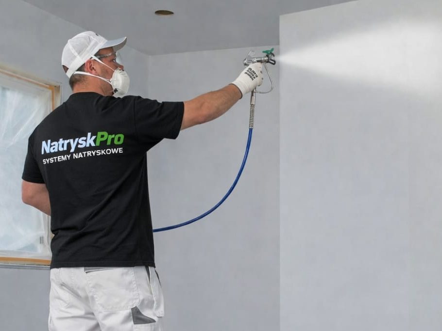 Two professional painters working indoors on wall renovation and painting project.